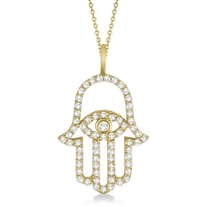Diamond Hamsa Evil Eye Pendant Necklace 14k Yellow Gold 0.51ct - All