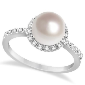 Halo Freshwater Pearl and Diamond Ring 14K White Gold 0.20ctw 8mm - All