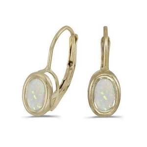 Bezel-set Oval Opal Lever-Back Earrings 14k Yellow Gold - All