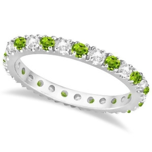 Diamond and Peridot Eternity Ring Stackable Band 14K White Gold 0.64ct - All