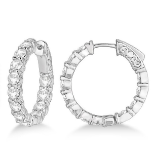 Prong-set Small Diamond Hoop Earrings 14k White Gold 3.70ct - All