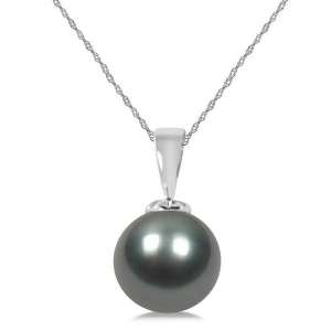 Tahitian Cultured Black Pearl Solitaire Pendant 14K White Gold 11-12mm - All