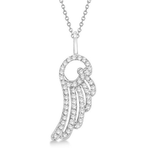Diamond Angel Wing Pendant Necklace 14k White Gold 0.28ct - All