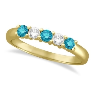 Five Stone White and Blue Diamond Ring 14k Yellow Gold 0.50ctw - All