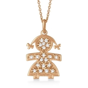 Pave-set Diamond Girl Shape Pendant Necklace 14K Rose Gold 0.15ct - All