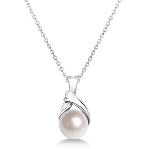 Akoya Cultured Pearl Necklace 14K White Gold Knot Design 6mm - All
