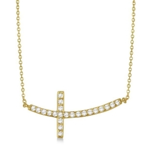 Diamond Sideways Curved Cross Pendant Necklace 14k Yellow Gold 0.50 ct - All