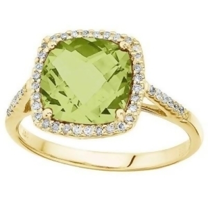 Cushion-cut Peridot and Diamond Cocktail Ring 14k Yellow Gold 3.70cttw - All