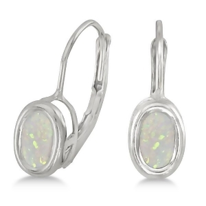 Bezel-set Oval Opal Lever-Back Earrings 14k White Gold - All