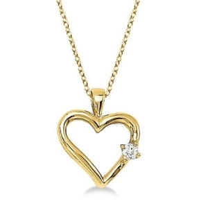 Diamond Open Heart Shaped Pendant Necklace 14k Yellow Gold - All