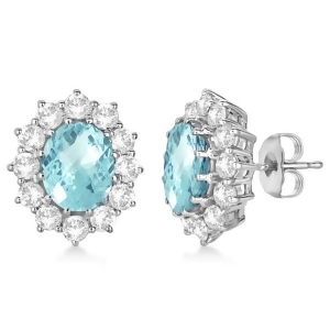 Oval Aquamarine and Diamond Accented Earrings 14k White Gold 7.10ctw - All