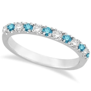 Blue and White Diamond Stackable Ring Band 14k White Gold 0.25ct - All
