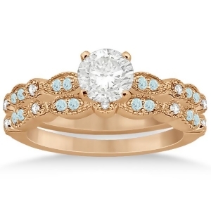 Marquise and Dot Aquamarine Diamond Bridal Set 18k Rose Gold 0.49ct - All