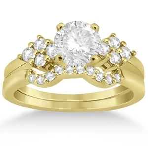 Diamond Cluster Engagment Ring and Wedding Band 18k Yellow Gold 0.34ct - All