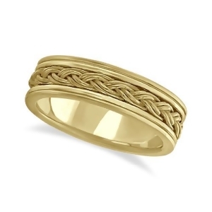 Men's Hand Braided Woven Wedding Ring 14k Yellow Gold 6mm - All