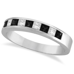Princess-cut Black and White Diamond Ring Band 14k White Gold 0.50ct - All