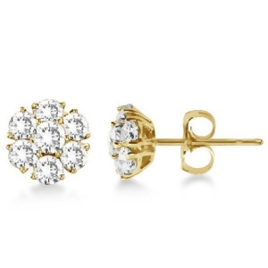 Diamond Flower Cluster Earrings in 14K Yellow Gold 3.00ct - All