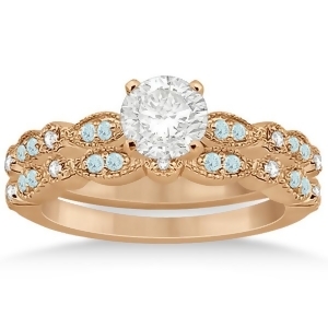 Marquise and Dot Aquamarine Diamond Bridal Set 14k Rose Gold 0.49ct - All