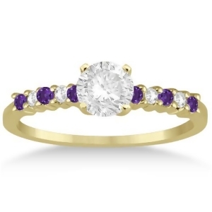 Petite Diamond and Amethyst Engagement Ring 18k Yellow Gold 0.15ct - All
