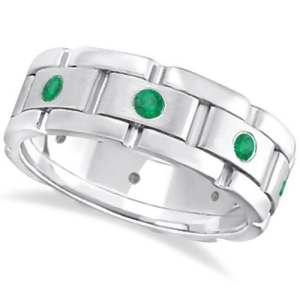 Men's Emerald Wedding Ring Wide Eternity Band 18k White Gold 0.80ct - All