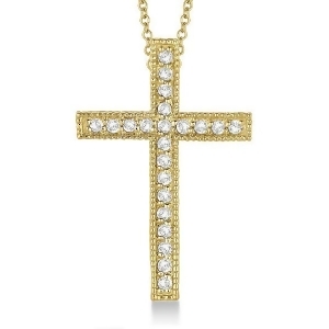 Diamond Cross Pendant Necklace Milgrain Edged 14k Yellow Gold 0.33ct - All