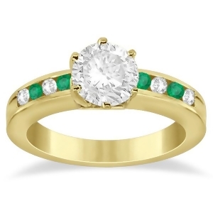 Channel Diamond and Emerald Engagement Ring 18K Yellow Gold 0.40ct - All