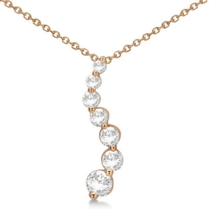 Curved Seven Stone Diamond Journey Pendant Necklace 14k R. Gold 1.00ct - All