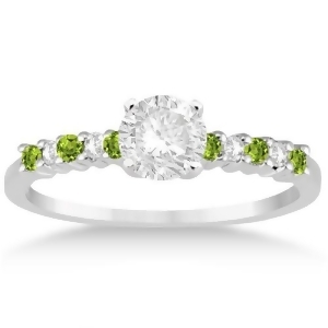 Petite Diamond and Peridot Engagement Ring 18k White Gold 0.15ct - All