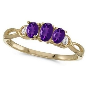 Oval Amethyst and Diamond Three Stone Ring 14k Yellow Gold 0.53ctw - All