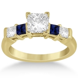 5 Stone Princess Diamond and Sapphire Engagement Ring 14K Y. Gold 0.46ct - All