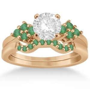 Green Emerald Engagement Ring and Wedding Band 14k Rose Gold 0.40ct - All