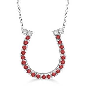 Garnet and Diamond Horseshoe Pendant Necklace 14k White Gold 0.25ct - All