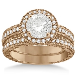 Filigree Halo Engagement Ring and Wedding Band 18kt Rose Gold 0.50ct. - All