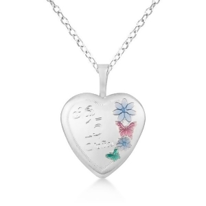 Heart Locket Pendant Quinceanera and Flower Engraved Sterling Silver - All