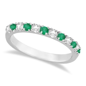 Diamond and Emerald Ring Guard Anniversary Band 14k White Gold 0.32ct - All
