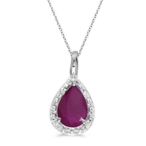Pear Shaped Ruby Pendant Necklace 14k White Gold 0.75ct - All