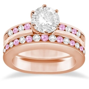 Semi-eternity Pink Sapphire Gem Bridal Set 14K Rose Gold 0.96ct - All