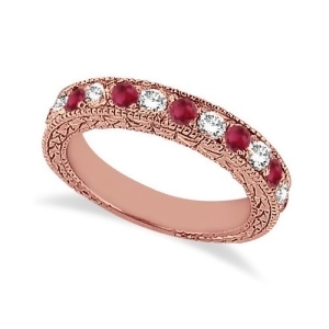 Antique Diamond and Ruby Wedding Ring 14kt Rose Gold 1.05ct - All
