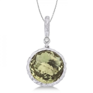 Green Amethyst Vintage Solitaire Pendant 14k White Gold 3.23ct - All