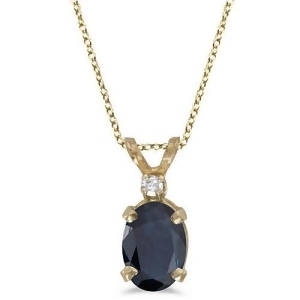 Oval Sapphire and Diamond Solitaire Pendant 14K Yellow Gold 1.00ct - All