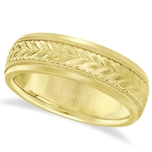 Hand Engraved Wedding Band Carved Ring in 14k Yellow Gold 4.5mm - All