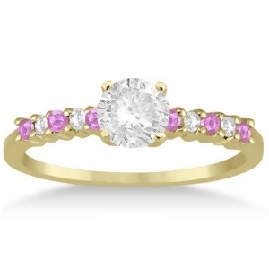 Diamond and Pink Sapphire Engagement Ring 18k Yellow Gold 0.15ct - All
