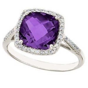 Cushion-cut Amethyst and Diamond Cocktail Ring 14k White Gold 3.70cttw - All