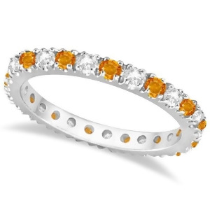 Diamond and Citrine Eternity Ring Guard Band 14K White Gold 0.64ct - All