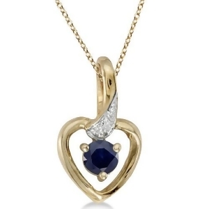 Blue Sapphire and Diamond Heart Pendant Necklace 14k Yellow Gold - All