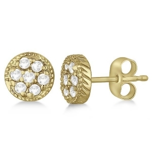 Antique Style Push Back Diamond Earrings Milgrain Edged 14k Yellow Gold 0.30ct - All