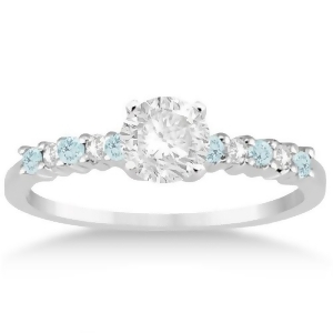 Petite Diamond and Aquamarine Engagement Ring Platinum 0.15ct - All