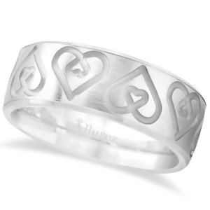 Ultra-fancy Embossed Twin Heart Wedding Band in 14k White Gold - All
