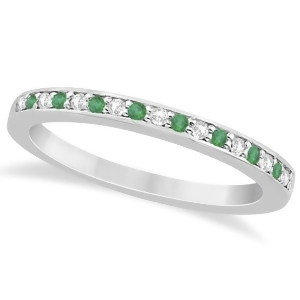 Semi-eternity Emerald and Diamond Wedding Band 18k White Gold 0.25ct - All