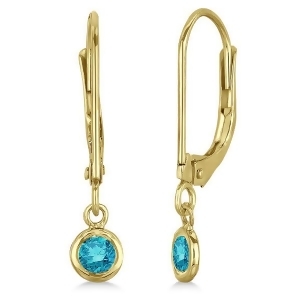 Leverback Dangling Drop Blue Diamond Earrings 14k Yellow Gold 0.20ct - All